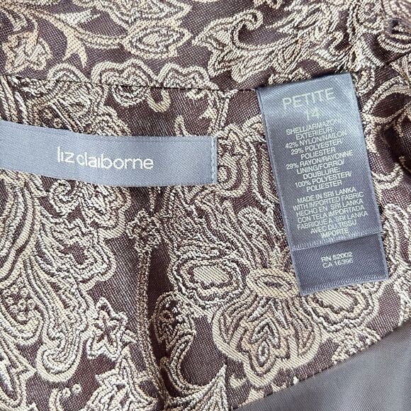 Liz Claiborne Women’s Brocade Brown and Tan Long Sleeve Blazer Size 14P - Picture 8 of 10